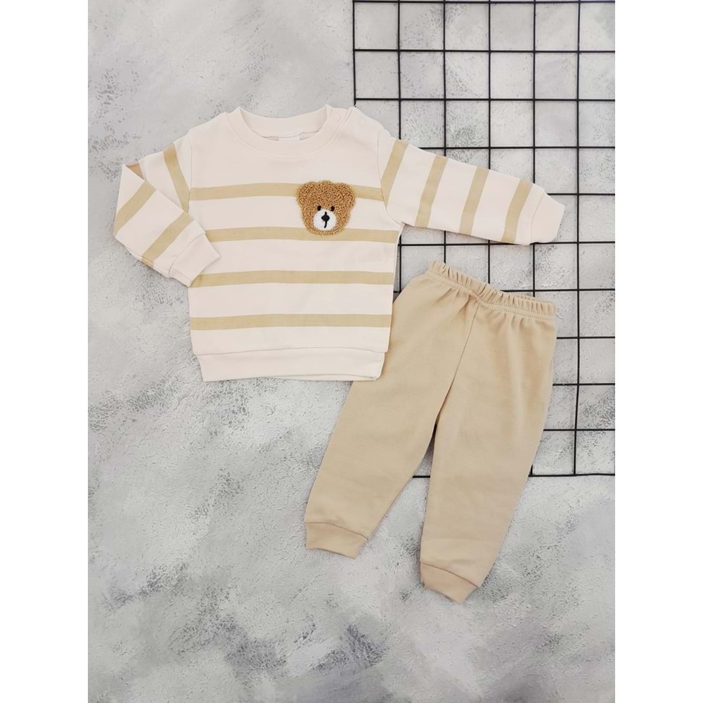 NİKUBY 45087 ÇİZGİLİ SÜZENE AYICIK MEVSİMLİK TAKIM - BEJ - 9 AY