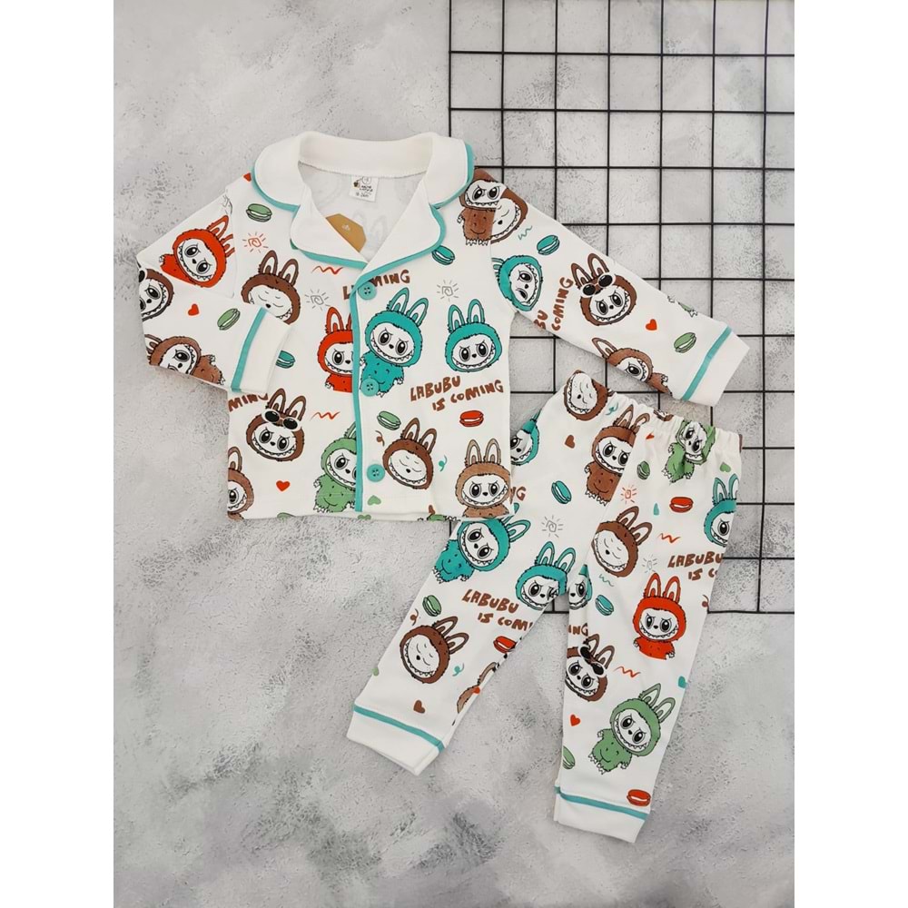 MİNİLOVE 8259 LABUBU BASKILI MEVSİMLİK TAKIM - YEŞİL - 9-12 AY