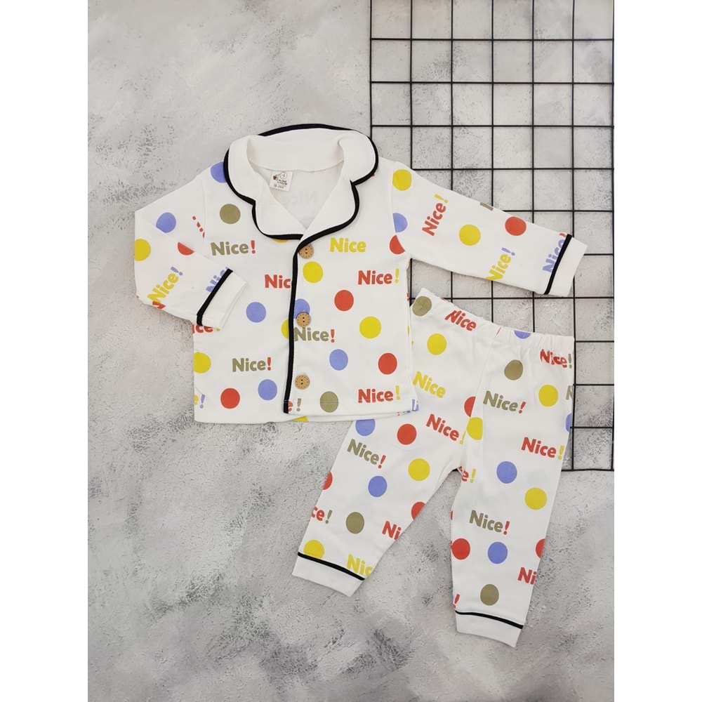 MİNİLOVE 8245 NİCE BASKILI PİJAMA TAKIM - KREM - 18-24 AY