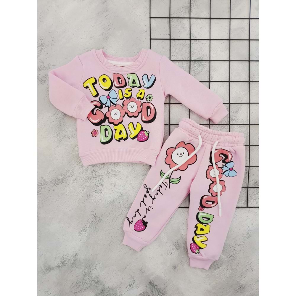 CİCİBOM 1930 TODAY GOOD DAY BASKILI 3 İP TAKIM - PEMBE - 9 AY