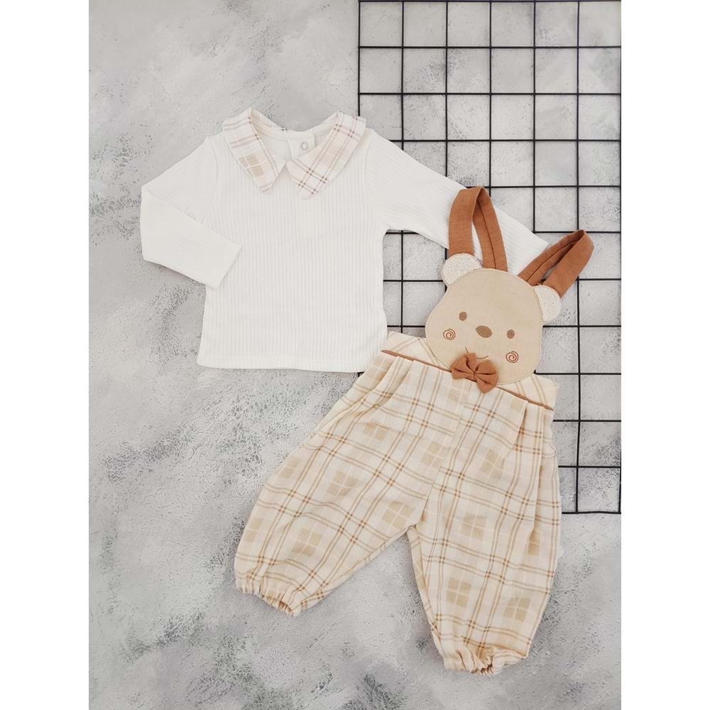 ÇİLEK 3211 PAPYONLU AYICIK TULUM SALOPET - KAHVE - 9 AY