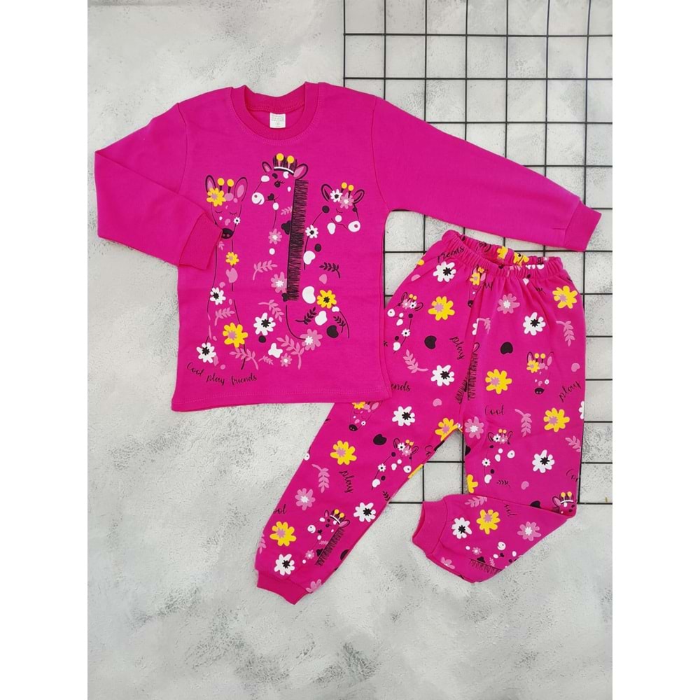 BEBEMER 0101 ZÜRAFA BASKILI PİJAMA TAKIM - FUŞYA - 5 YAŞ