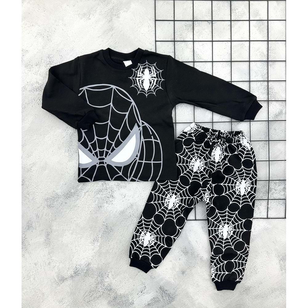 BEBEMER 0102 ÖRÜMCEK ADAM BASKILI PİJAMA TAKIM - SİYAH - 3 YAŞ