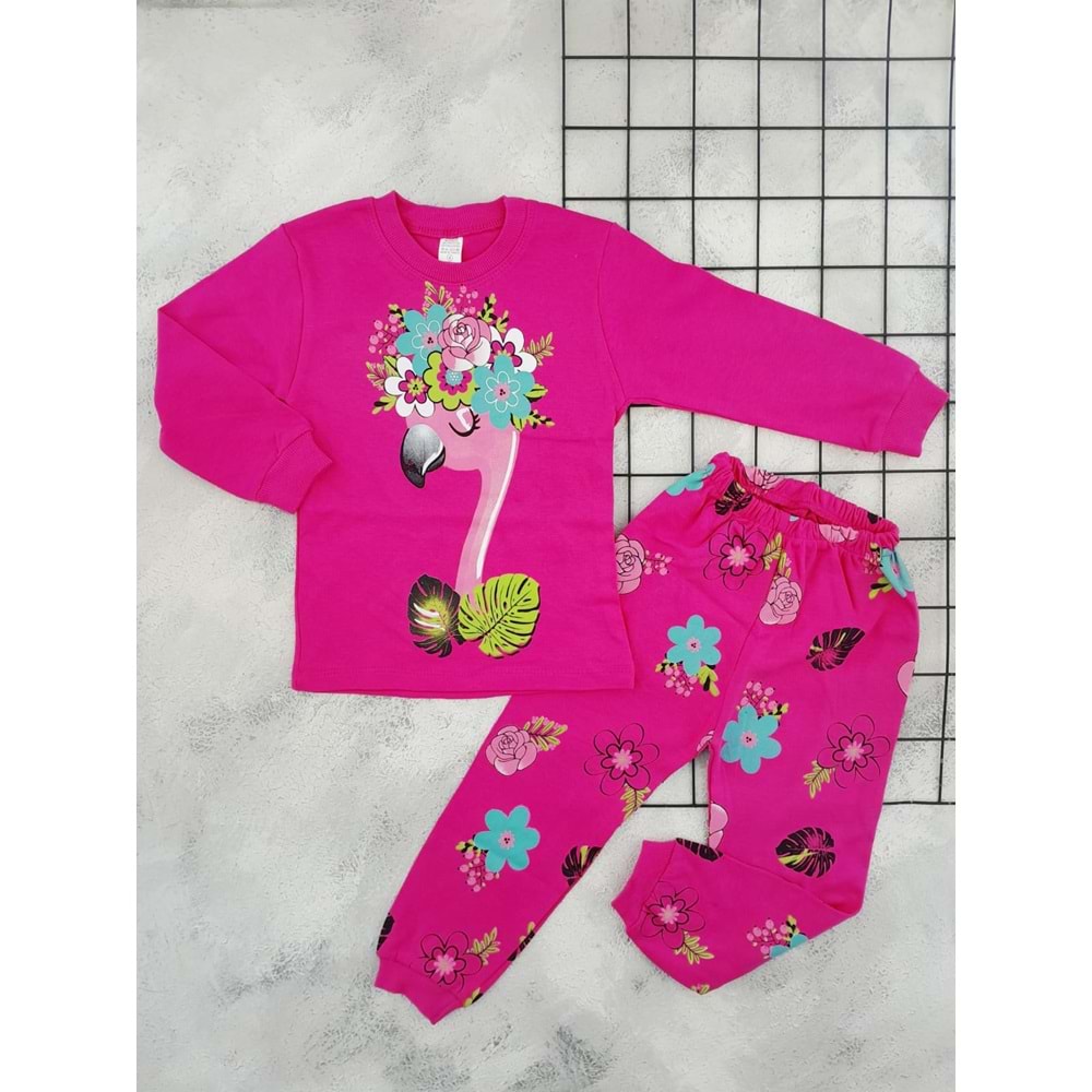 BEBEMER 0105 ÇİÇEK BASKILI PİJAMA TAKIM - FUŞYA - 6 YAŞ