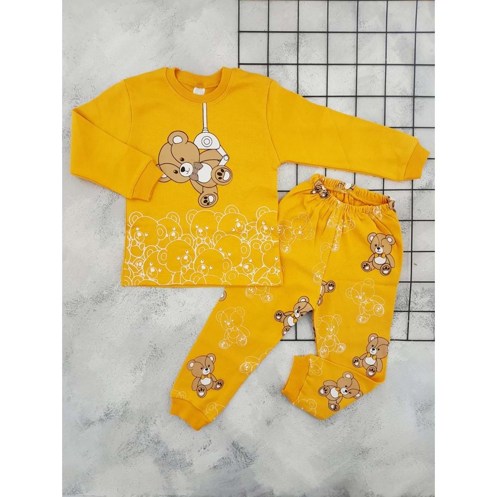 BEBEMER 0107 AYICIK BASKILI PİJAMA TAKIM - TURUNCU - 1 YAŞ