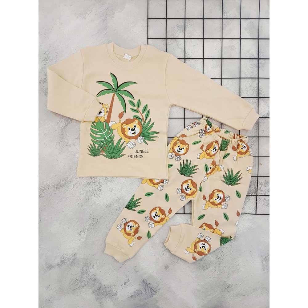 BEBEMER 0109 SAFARİ PİJAMA TAKIM - BEJ - 1 YAŞ