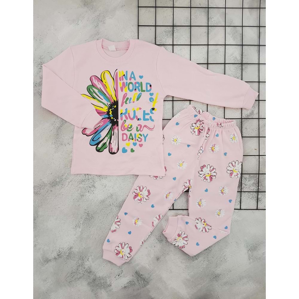 BEBEMER 0113 PAPATYA BASKILI PİJAMA TAKIM - PEMBE - 4 YAŞ