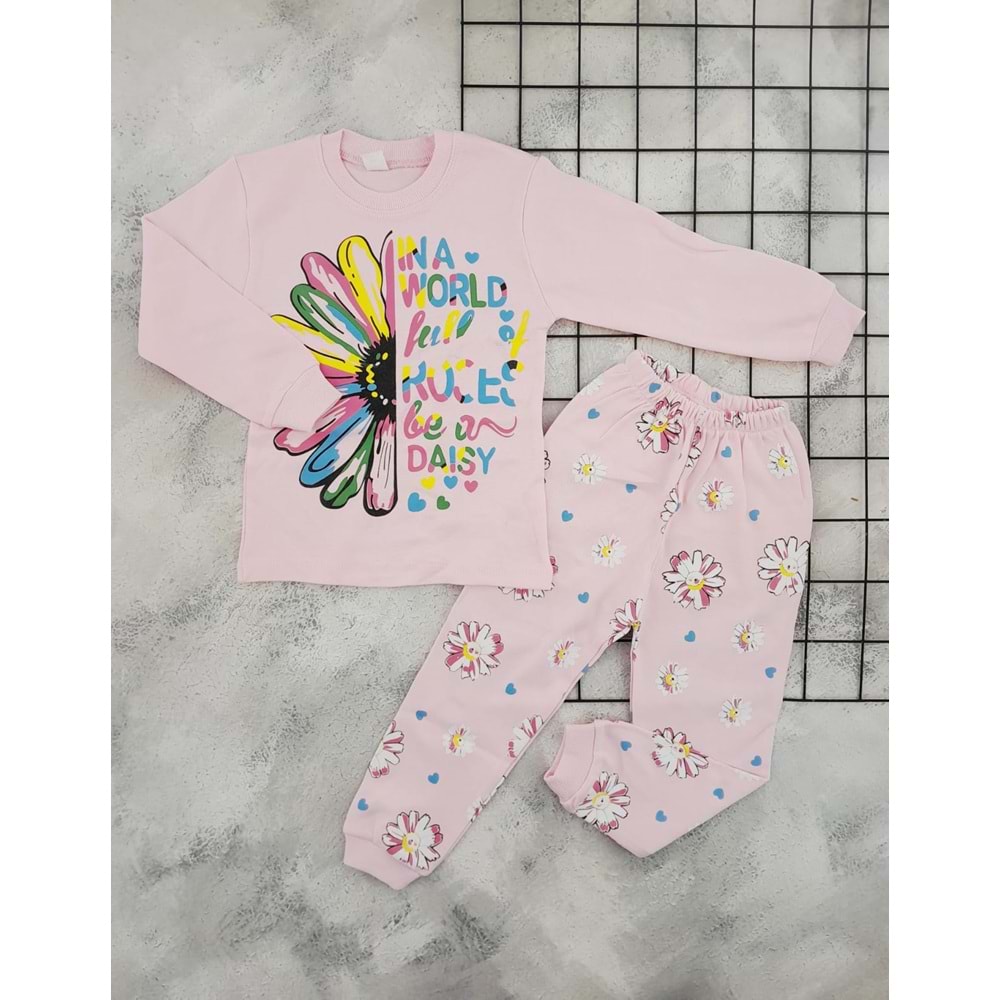BEBEMER 0113 PAPATYA BASKILI PİJAMA TAKIM - PEMBE - 6 YAŞ