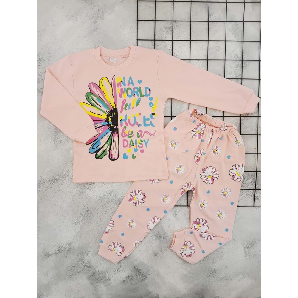 BEBEMER 0113 PAPATYA BASKILI PİJAMA TAKIM - SOMON - 5 YAŞ