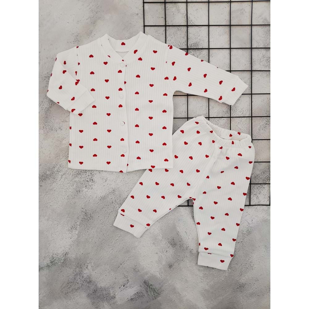 BEBEMER 0114 KALP BASKILI PİJAMA TAKIM - BEYAZ - 12 AY