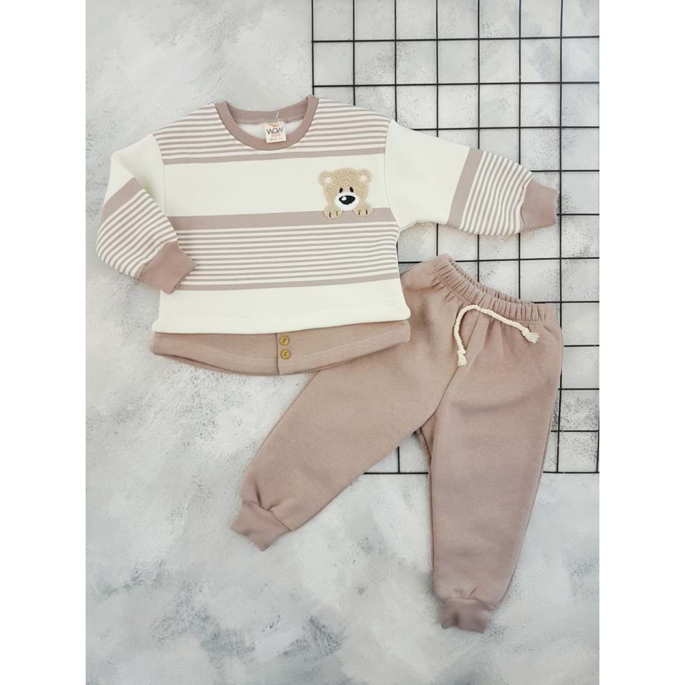 WOW 1068 AYICIK NAKIŞLI ÇİZGİLİ 3 İP TAKIM - BEJ - 1 YAŞ