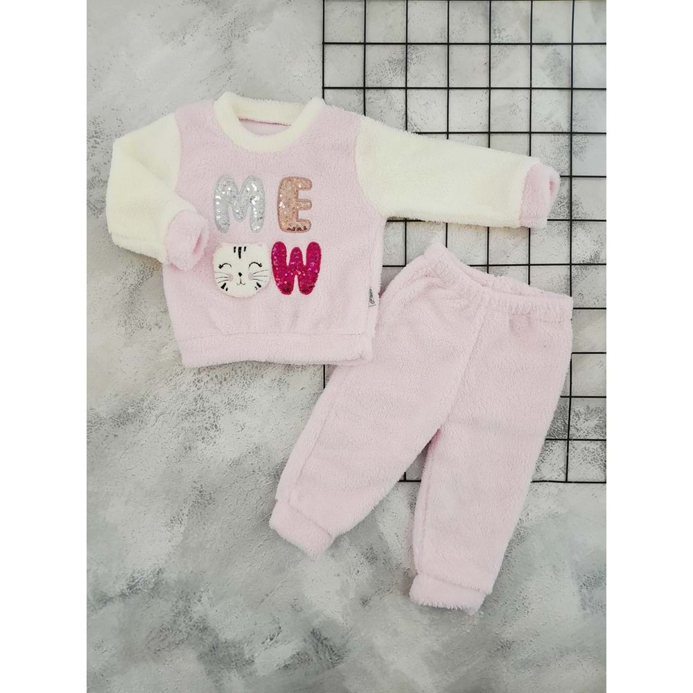 GÜLSEN 662 MEOW NAKIŞLI WELSOFT POLAR TAKIM - PEMBE - 2 YAŞ