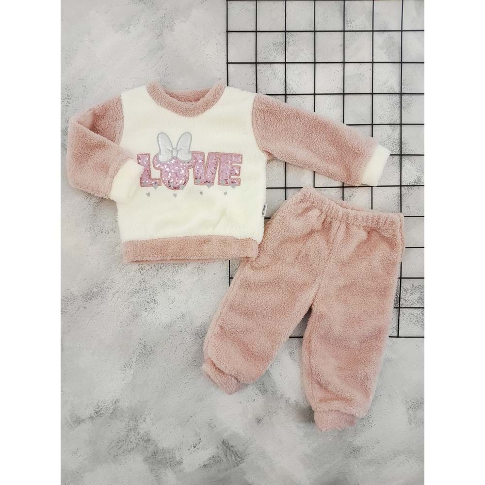 GÜLSEN 650 LOVE NAKIŞLI WELSOFT POLAR TAKIM - PUDRA - 4 YAŞ