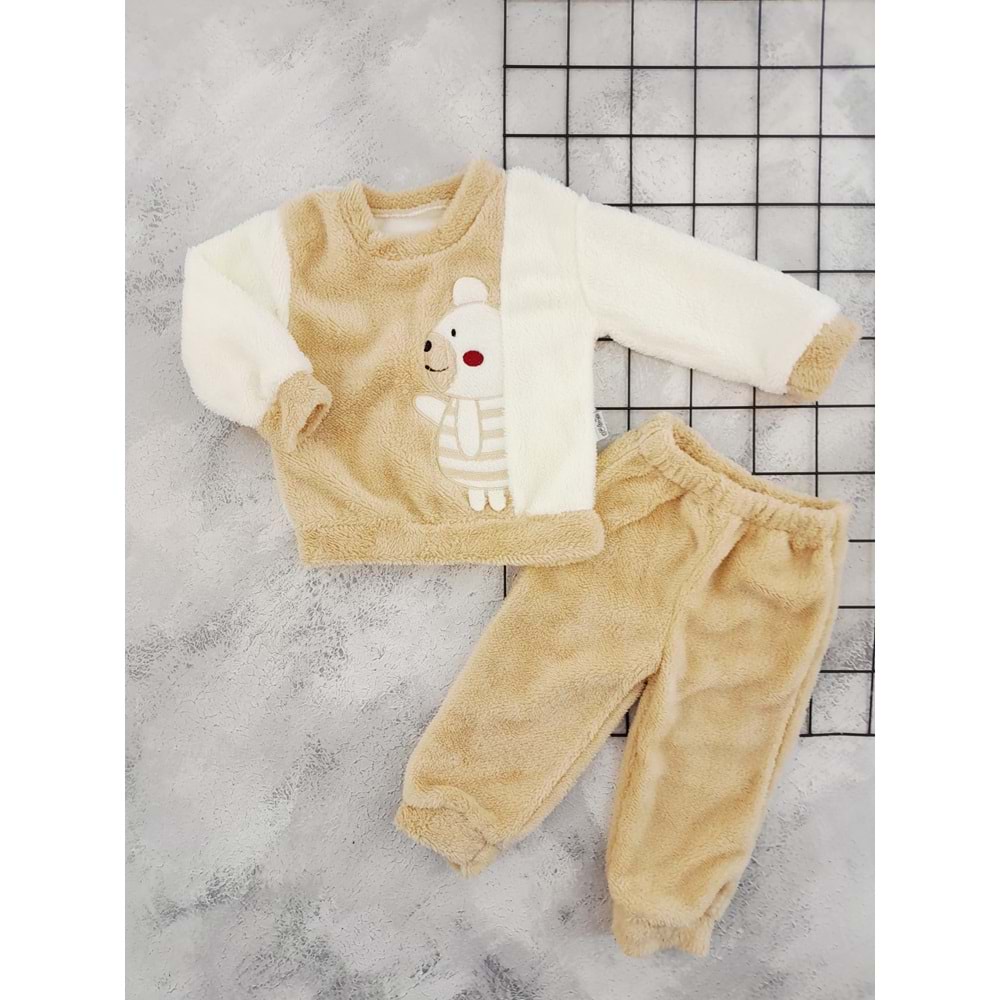 GÜLSEN 659 ÇİZGİLİ AYI WELSOFT POLAR TAKIM - BEJ - 1 YAŞ