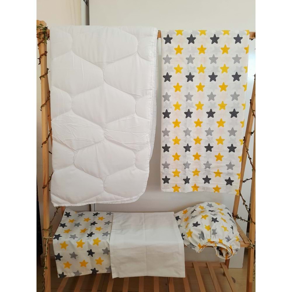 ALİŞ 5 PARÇA YORGANLI YILDIZ NEVRESİM TAKIM - SARI