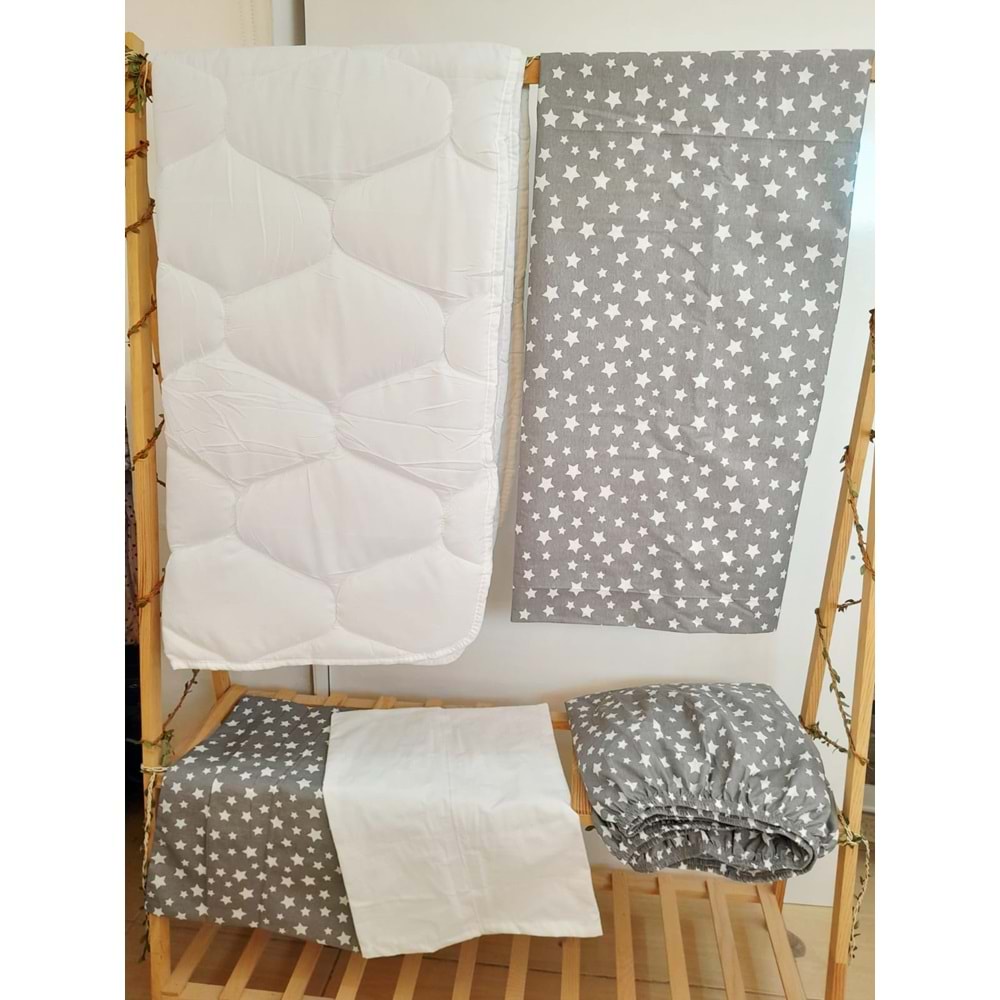 ALİŞ 5 PARÇA YORGANLI YILDIZ NEVRESİM TAKIM - GRİ