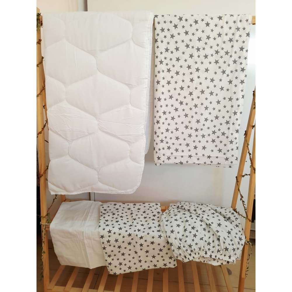 ALİŞ 5 PARÇA YORGANLI YILDIZ NEVRESİM TAKIM - BEYAZ