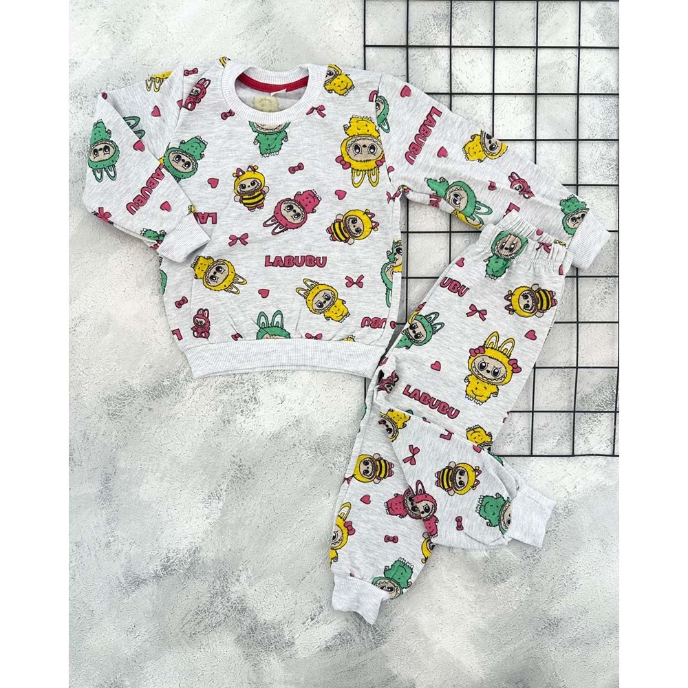 KARAKTERLİ 1715 FİYONKLU LABUBU İÇİ PAMUKLU TAKIM - GRİ - 1 YAŞ