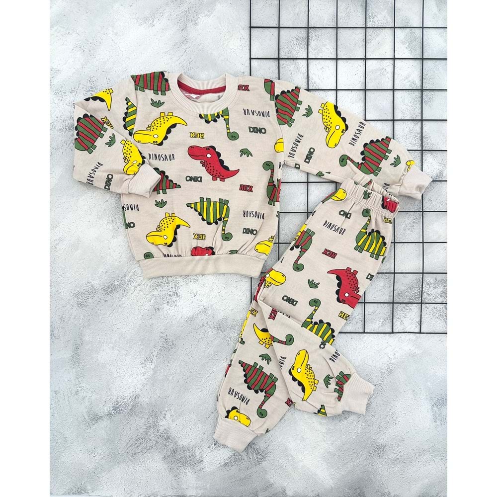 KARAKTERLİ 1719 ÇİZGİLİ DİNO İÇİ PAMUKLU TAKIM - KAHVE - 1 YAŞ