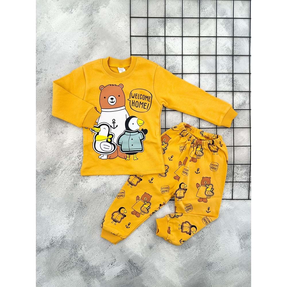 BEBEMER 0116 WELCOME HOME PİJAMA TAKIM - TURUNCU - 1 YAŞ