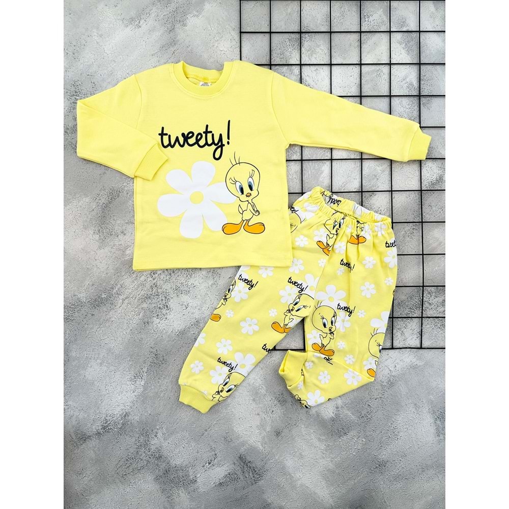 BEBEMER 0117 TWEETY BASKILI PİJAMA TAKIM - SARI - 4 YAŞ