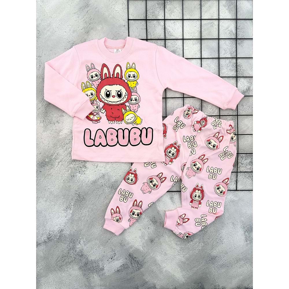 BEBEMER 0118 LABUBU BASKILI PİJAMA TAKIM - PEMBE - 2 YAŞ