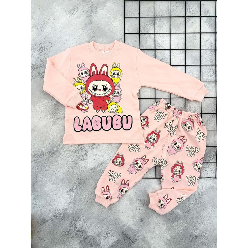 BEBEMER 0118 LABUBU BASKILI PİJAMA TAKIM - SOMON - 5 YAŞ