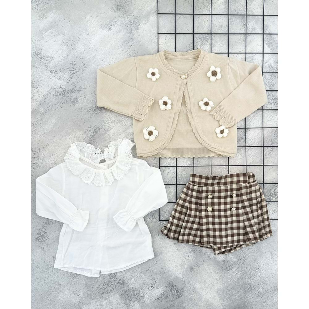 LUMİA 4112 ÖRME ÇİÇEK EKOSE TAKIM - KAHVE - 2 YAŞ