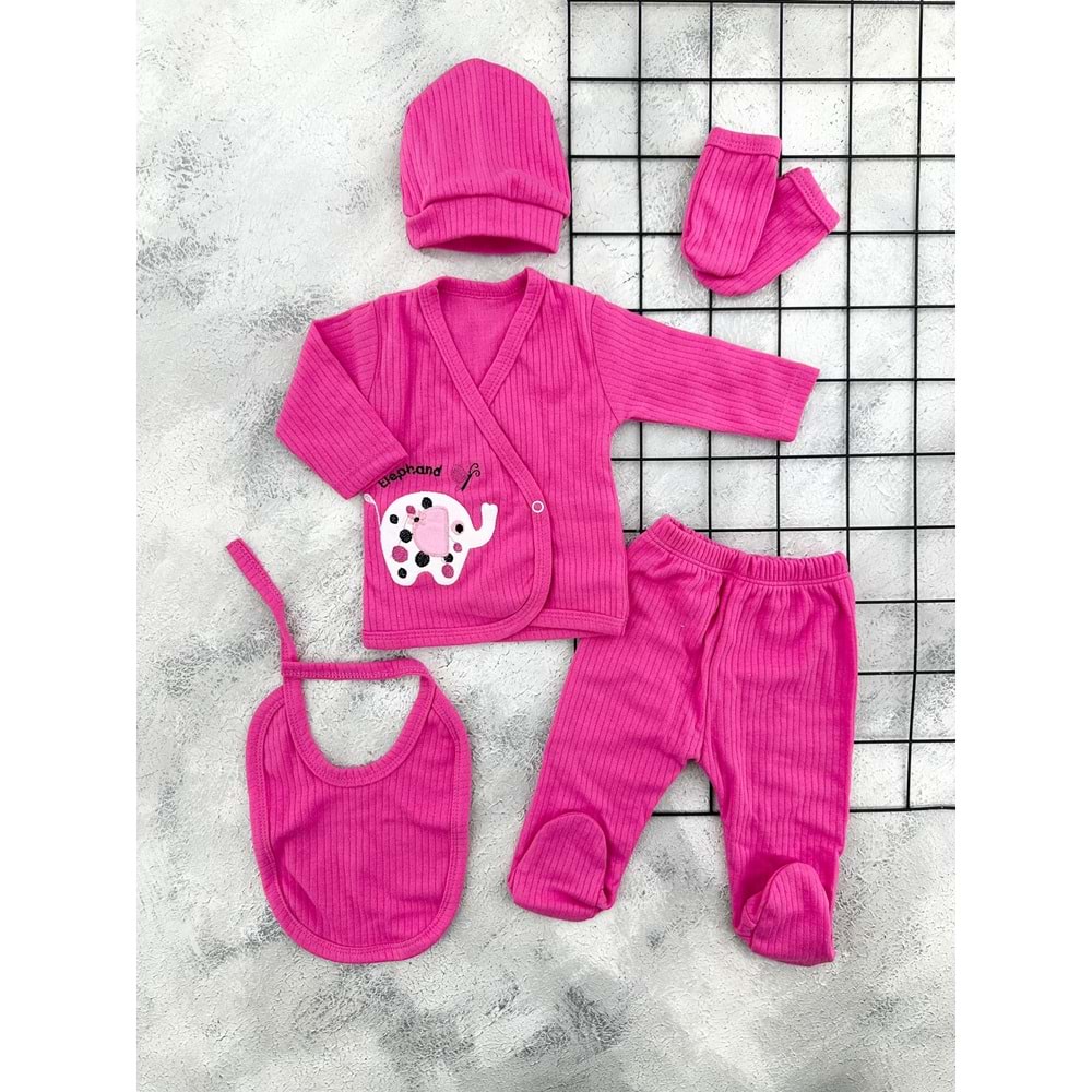 MİNİK 1002 FİL NAKIŞLI 5 Lİ ZIBIN SET - FUŞYA - 0 AY