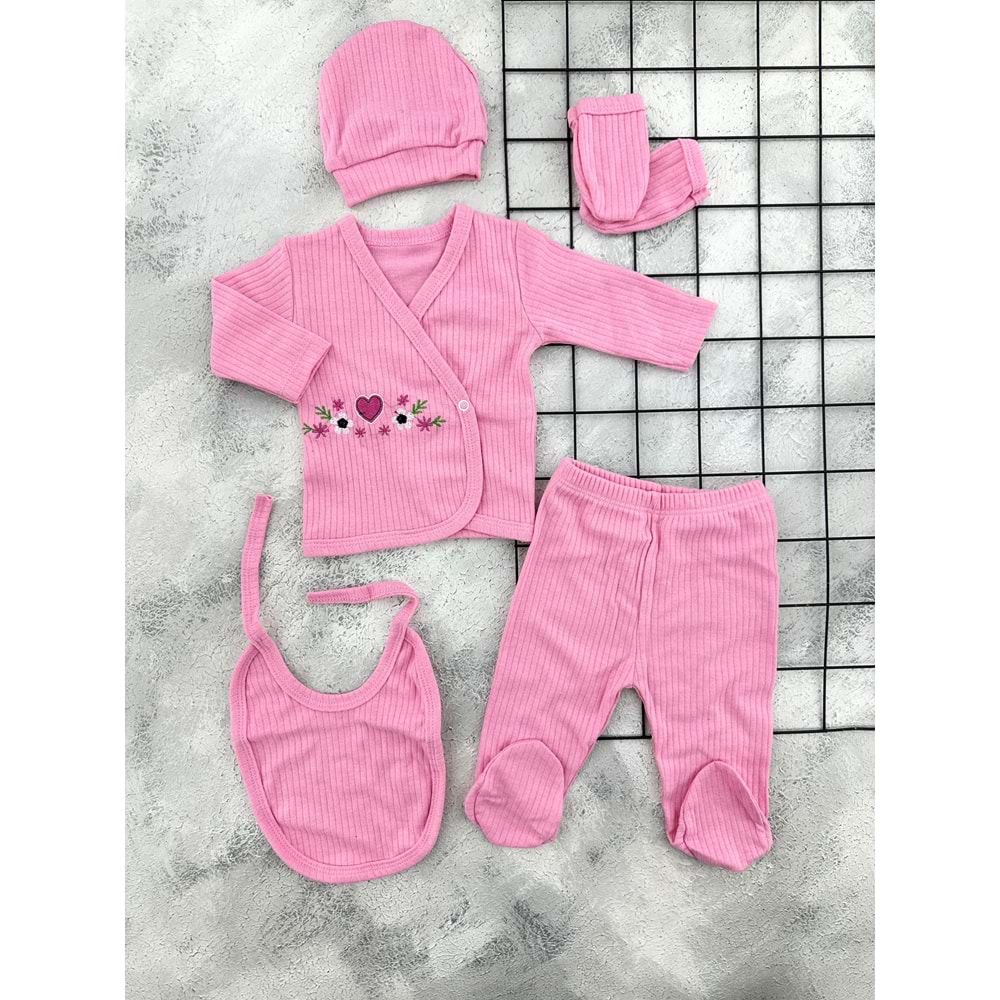 MİNİK 1005 ÇİÇEK NAKIŞLI 5 Lİ ZIBIN SET - PEMBE - 0 AY