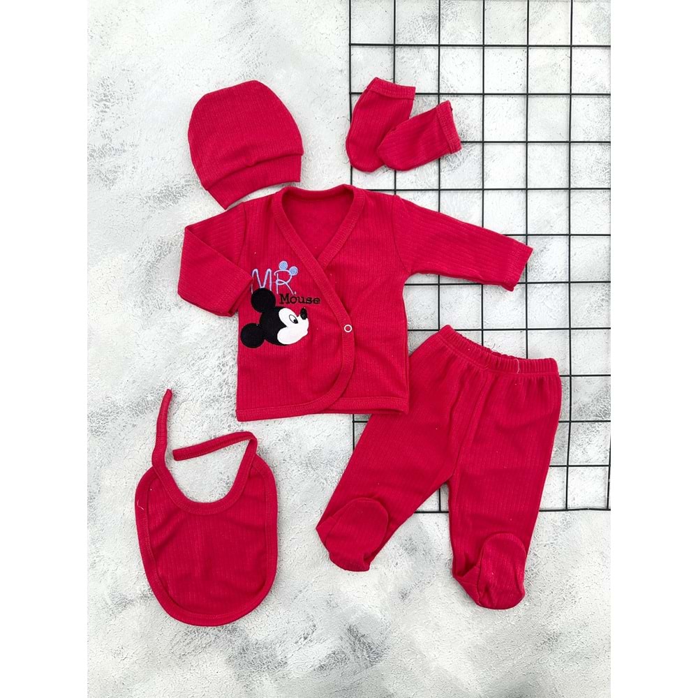 MİNİK 1008 MİCKEY NAKIŞLI 5 Lİ ZIBIN SET - KIRMIZI - 0 AY