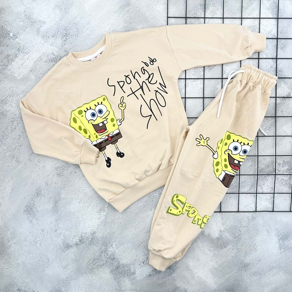 CİCİBOM 1943 SÜNGER BOB BASKILI MEVSİMLİK TAKIM - BEJ - 5-6 YAŞ