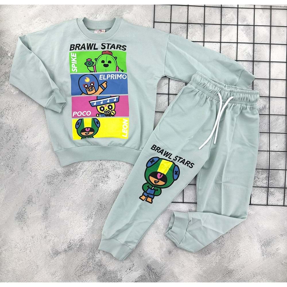 CİCİBOM 1949 BRAW STARS BASKILI MEVSİMLİK TAKIM - YEŞİL - 5-6 YAŞ