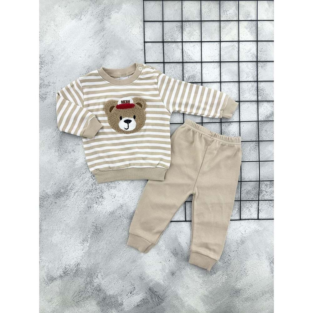 NİKUBY 45298 ŞAPKALI AYI MEVSİMLİK TAKIM - BEJ - 18 AY