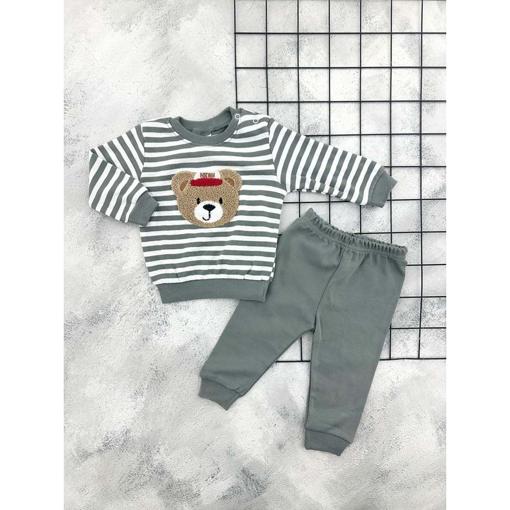 NİKUBY 45298 ŞAPKALI AYI MEVSİMLİK TAKIM - YEŞİL - 18 AY