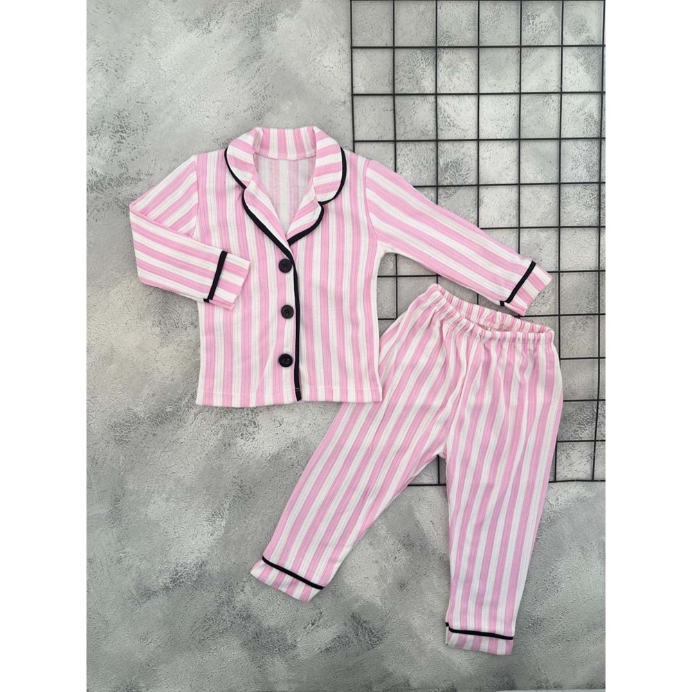 POLİFON 4021 PEMBE ÇİZGİLİ PİJAMA TAKIM - PEMBE - 5 YAŞ
