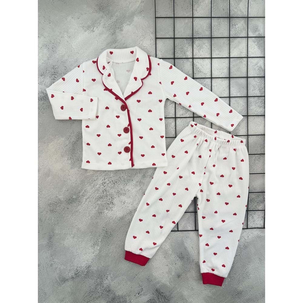 POLİFON 4014 MİNİK KALPLER PİJAMA TAKIM - KIRMIZI - 5 YAŞ