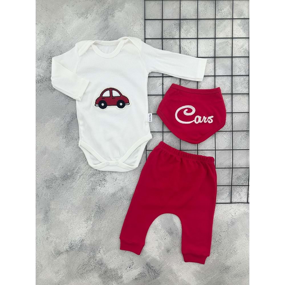 POLİFON 1795 ARABA NAKIŞLI BADİ TAKIM - KIRMIZI - 6-9 AY