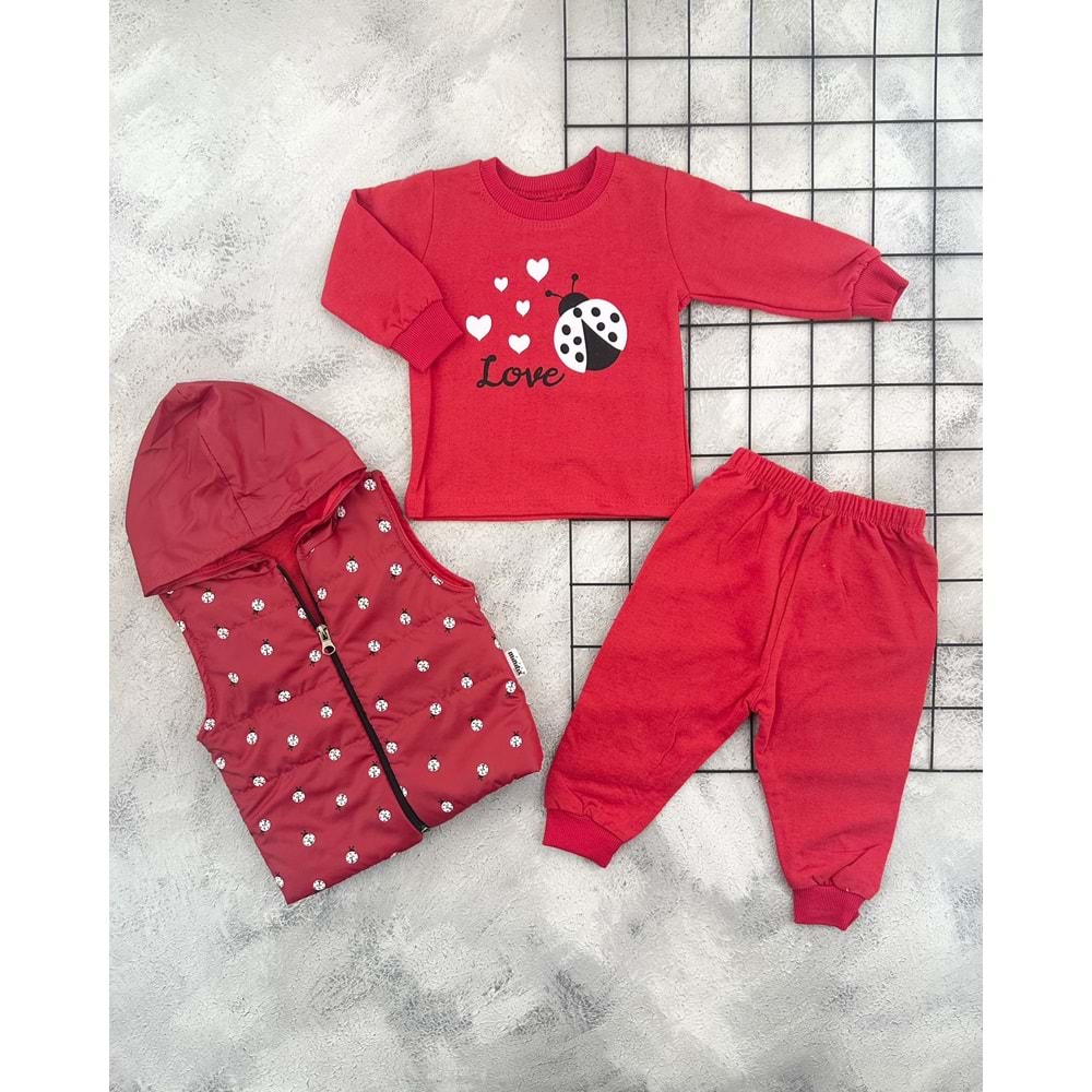 MİNİTİX 25441 UĞUR BÖCEĞİ ŞİŞME YELEK TAKIM - KIRMIZI - 12 AY