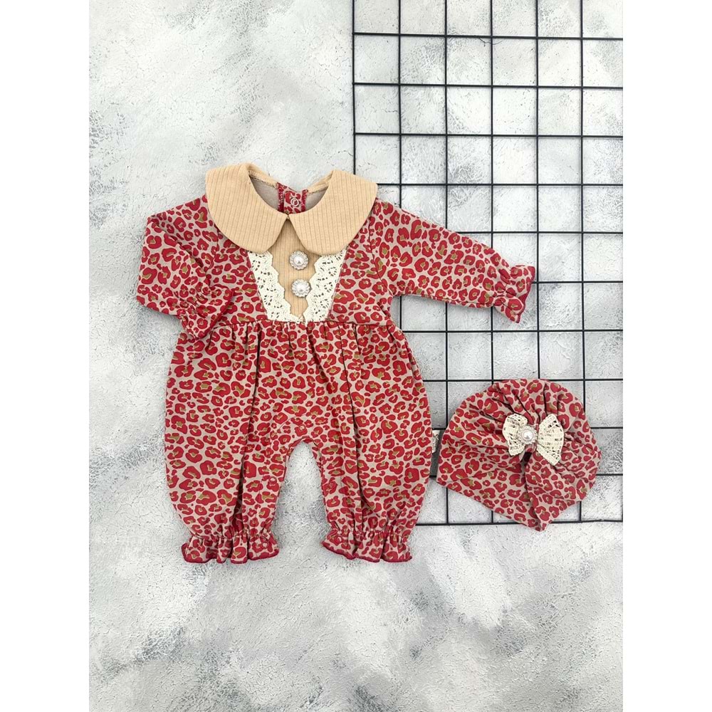 COŞAY 0078 LEOPARLI TAŞLI TULUM (3-6-9AY) - BORDO - 6 AY