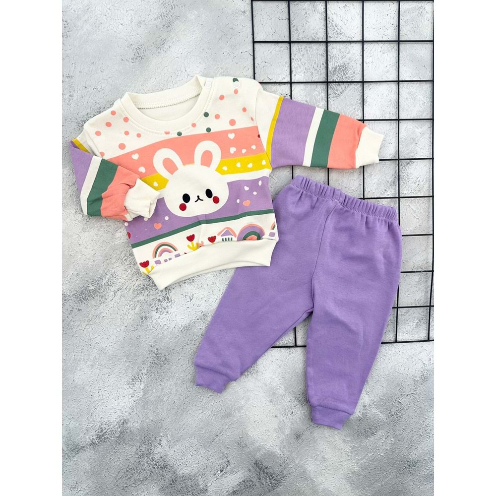 GONCA 842 TAVŞAN BASKILI MEVSİMLİK TAKIM - LİLA - 12 AY