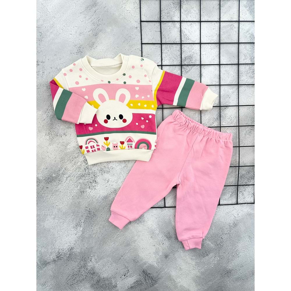 GONCA 842 TAVŞAN BASKILI MEVSİMLİK TAKIM - PEMBE - 9 AY