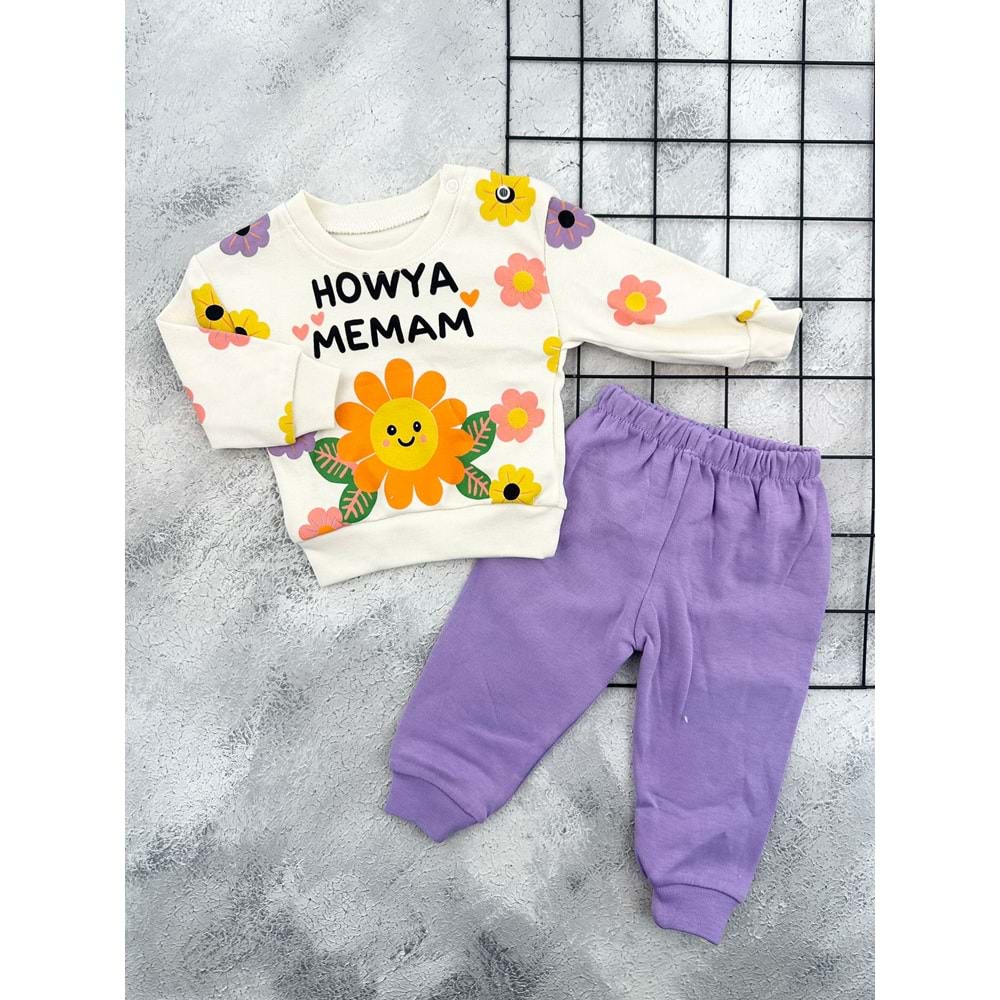 GONCA 836 PAPATYA BASKILI MEVSİMLİK TAKIM - LİLA - 12 AY