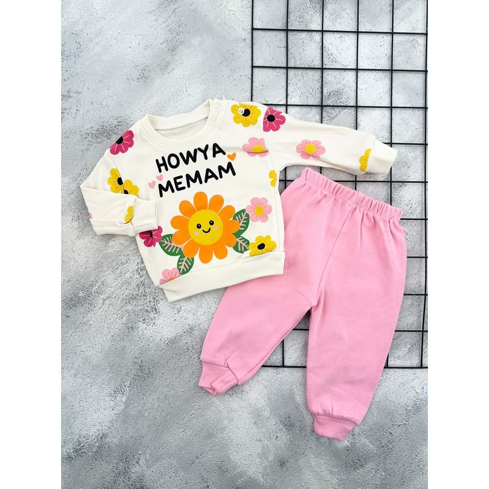 GONCA 836 PAPATYA BASKILI MEVSİMLİK TAKIM - PEMBE - 9 AY