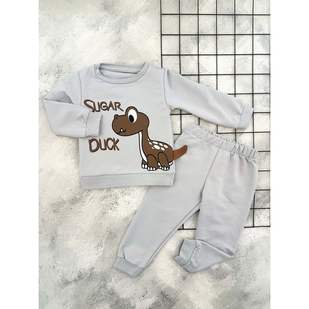 BAMBU 4522 DİNO BASKILI MEVSİMLİK TAKIM - GRİ - 4 YAŞ