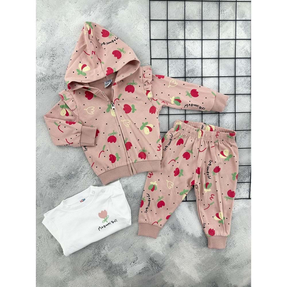 NAZAR 26209 LALE BASKILI MEVSİMLİK TAKIM - PUDRA - 18 AY