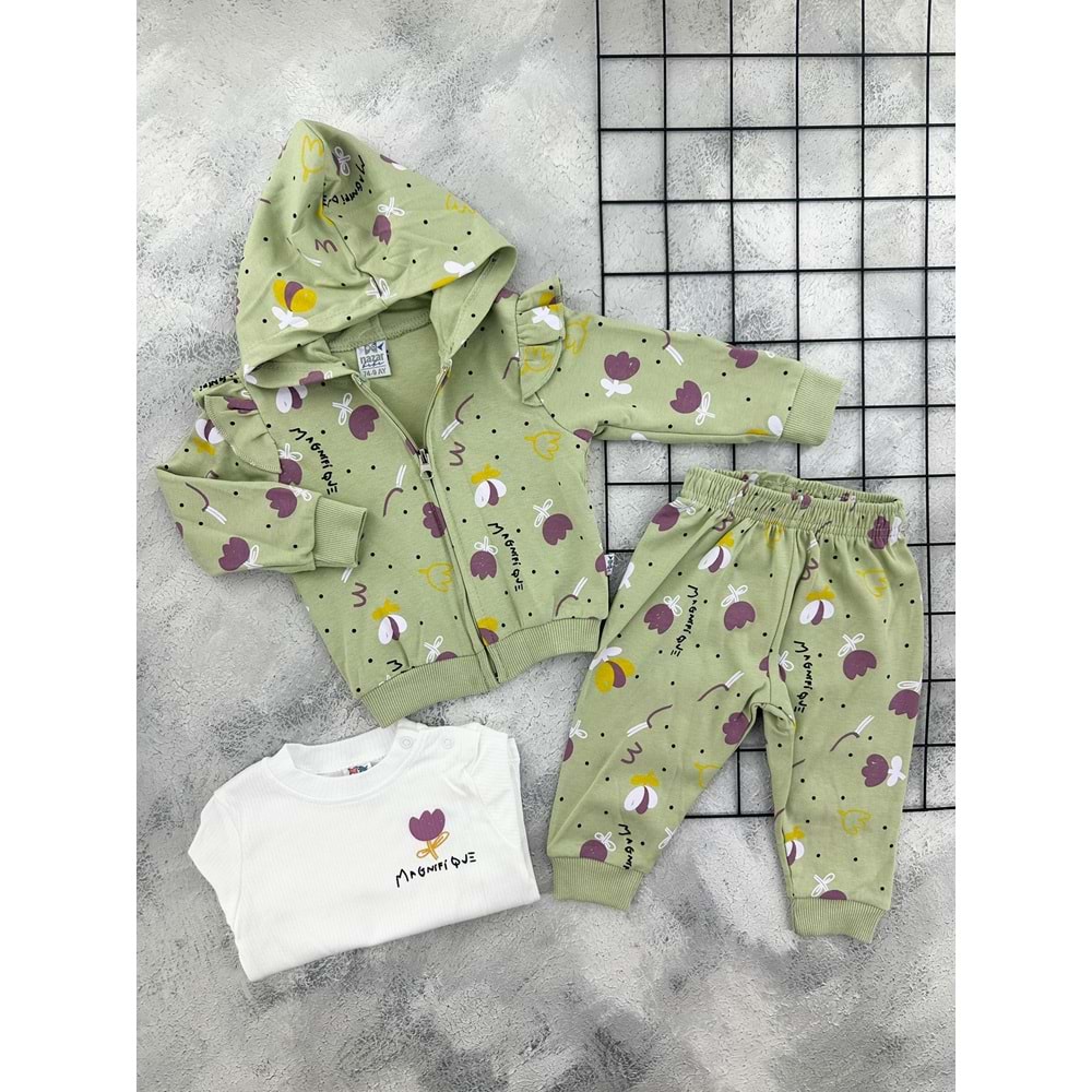 NAZAR 26209 LALE BASKILI MEVSİMLİK TAKIM - YEŞİL - 12 AY