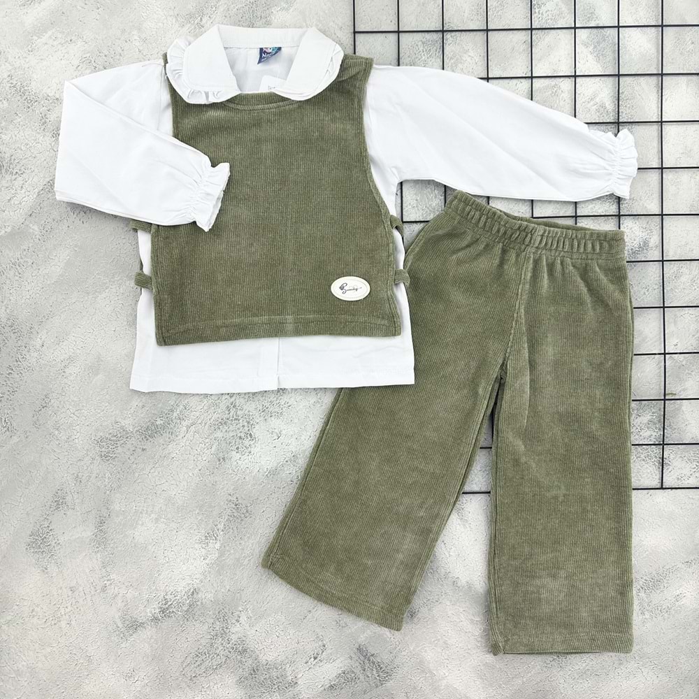 NAZAR 26046 ÜÇLÜ KADİFE TAKIM - YEŞİL - 4 YAŞ