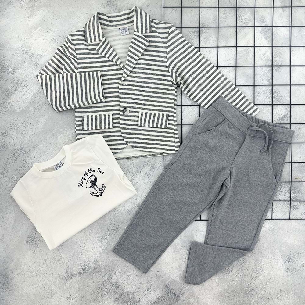 NAZAR 26100 ÇİZGİLİ BLAZER CEKETLİ TAKIM - FÜME - 6 YAŞ