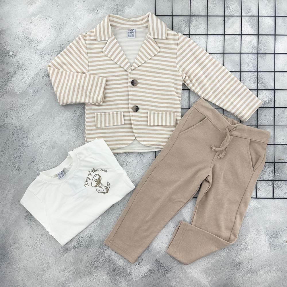 NAZAR 26100 ÇİZGİLİ BLAZER CEKETLİ TAKIM - MAVİ - 4 YAŞ